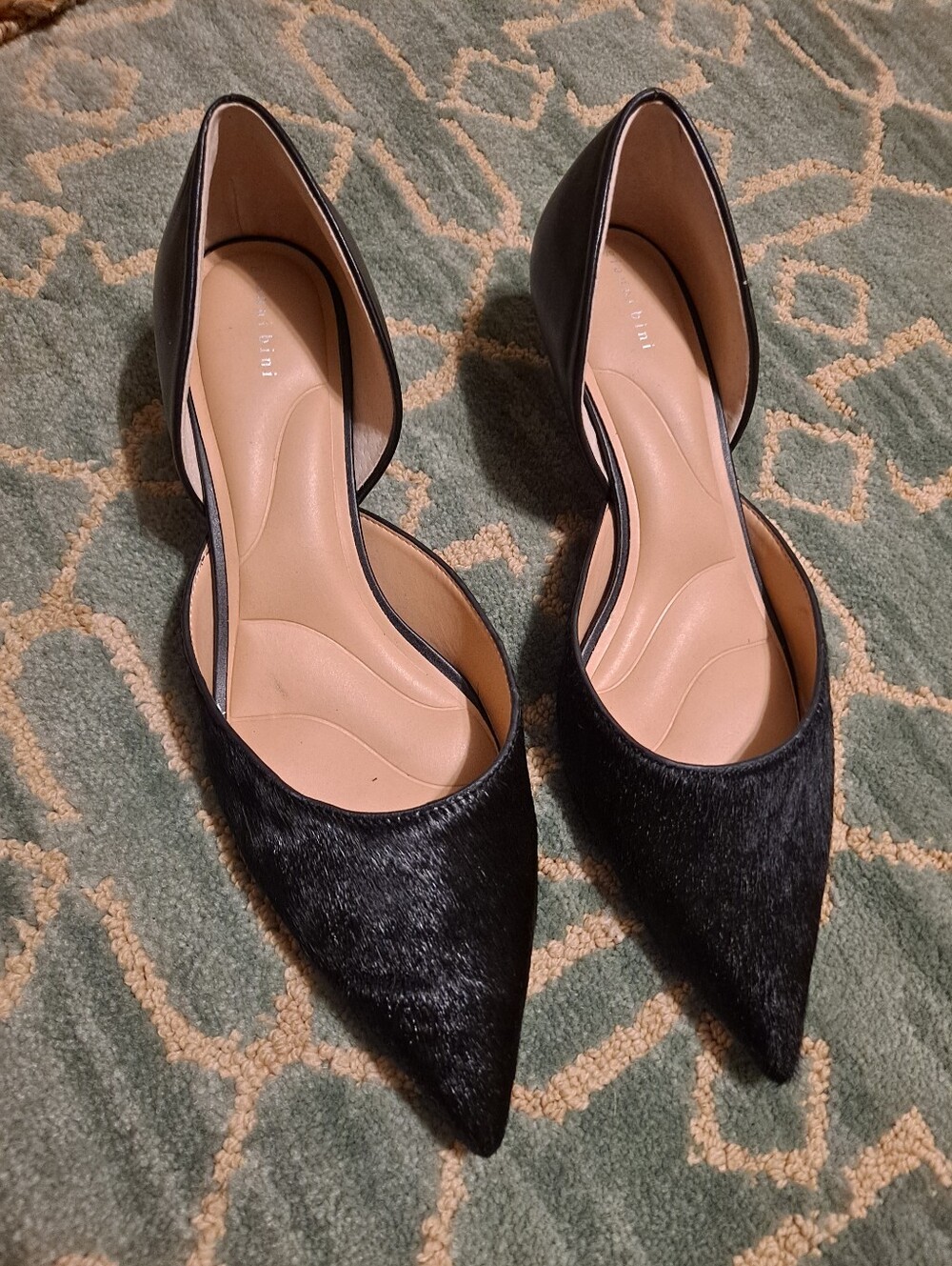 Gianni Bini Sheared Calf Black Pointed D'Orsay Kitten Heel